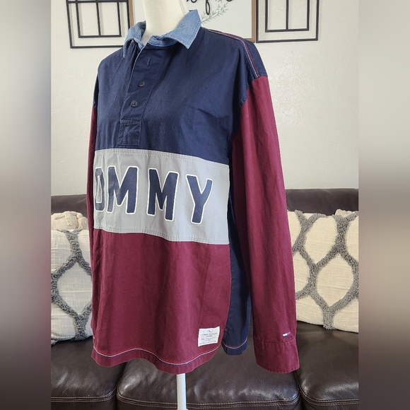 Vintage Tommy Hilfiger Denim Men's Size M Long Sleeve Rugby Shirt Color Block - Picture 4 of 10